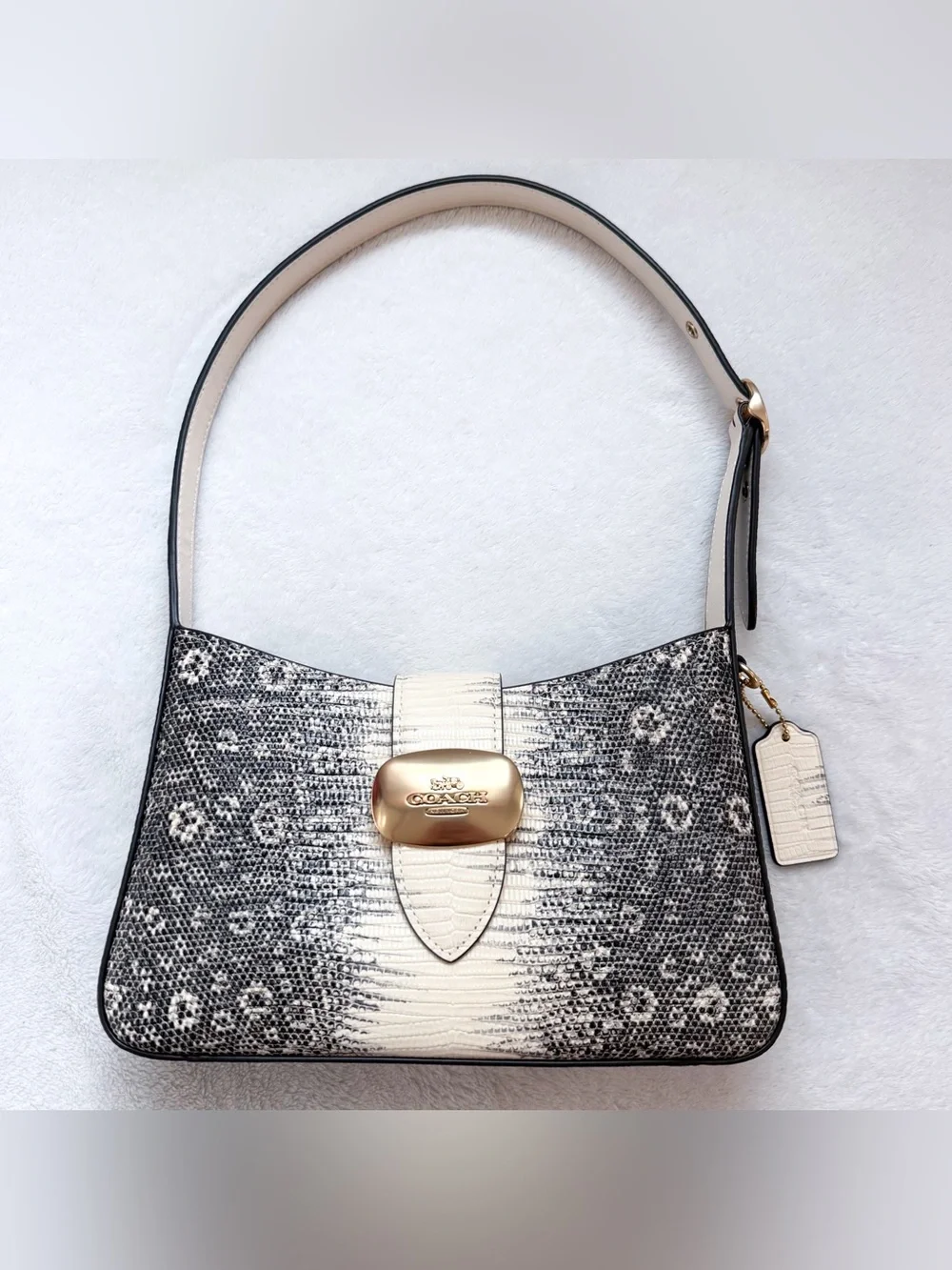 Coach Eliza Shoulder Bag CR352 in Lizard-Embossed Leather + Brass Hardware NWOT